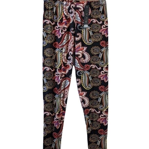🆕NWT NEW MIX BLACK W/MULTI-COLOR PAISLEY PRINT PANTS - PLUS - Picture 2 of 6